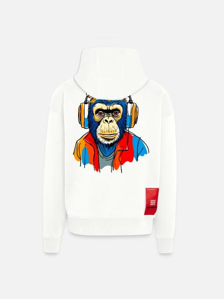 Singe avec casque - Veste à capuche bio épaisse oversize fabriqué en UE - OFF WHITE