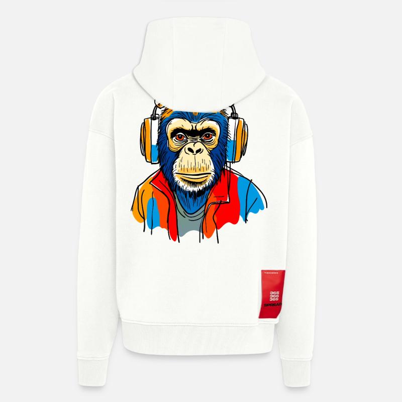 Monkey with headphones - Zip Hoodie - made by SPREAD - OFF WHITE