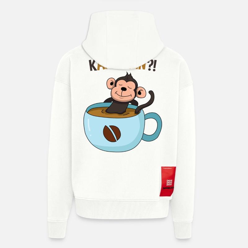 Pause-café avec le singe - Veste à capuche bio épaisse oversize fabriqué en UE - OFF WHITE