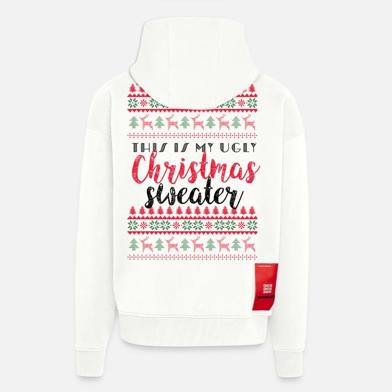 C’est mon pull de Noël moche - Veste à capuche bio épaisse oversize fabriqué en UE - OFF WHITE