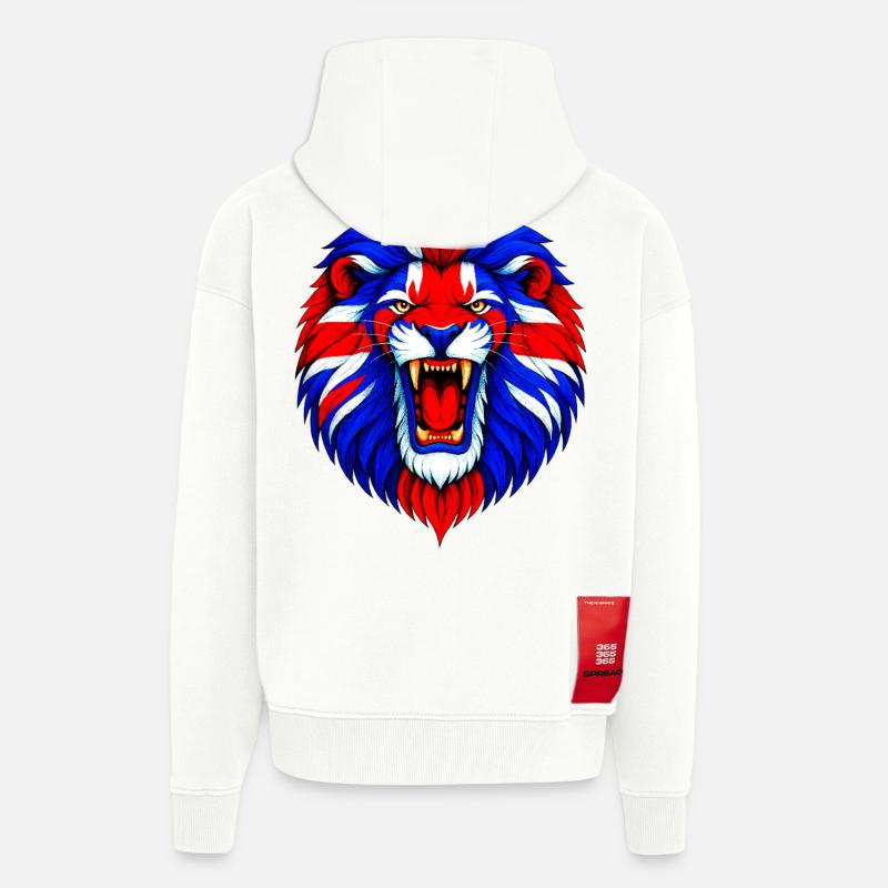Lebendiger Löwenkopf mit Union Jack Mähne - Zip Hoodie - made by SPREAD - OFF WHITE