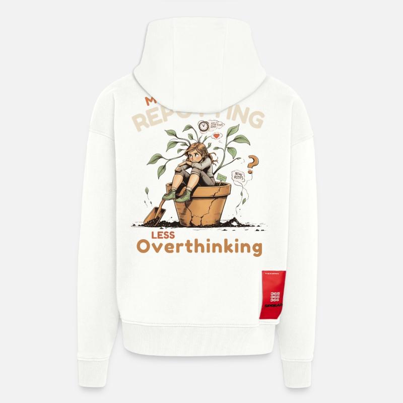Overthinking? Time for repotting! - Zip Hoodie - made by SPREAD - OFF WHITE