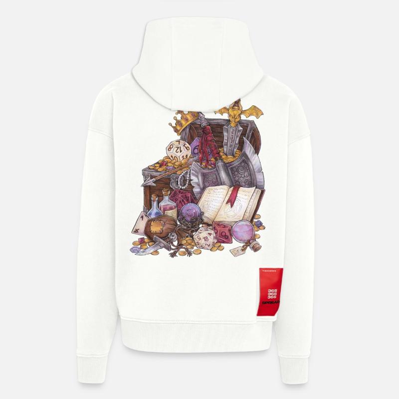 Coffre au trésor dans un donjon avec épée Magic Fantasy - Veste à capuche bio épaisse oversize fabriqué en UE - OFF WHITE