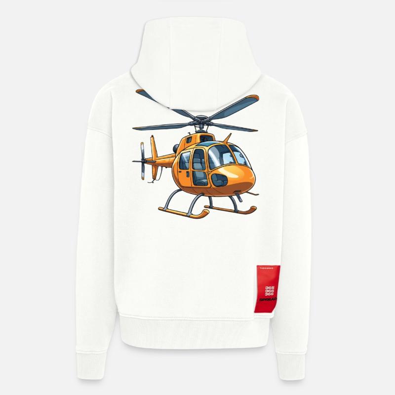 Conception graphique de bande dessinée d'hélicoptère - Veste à capuche bio épaisse oversize fabriqué en UE - OFF WHITE