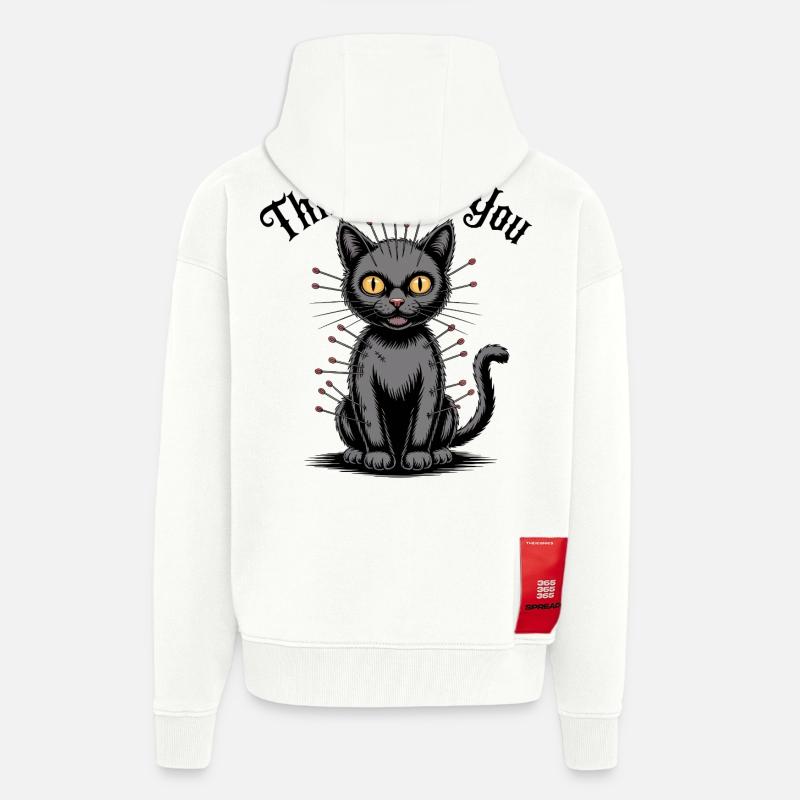 Chat vaudou qui pense à vous - Veste à capuche bio épaisse oversize fabriqué en UE - OFF WHITE