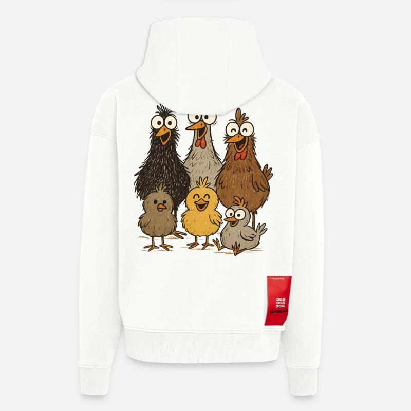 Laughing chickens and chicks - Zip Hoodie - made by SPREAD - OFF WHITE