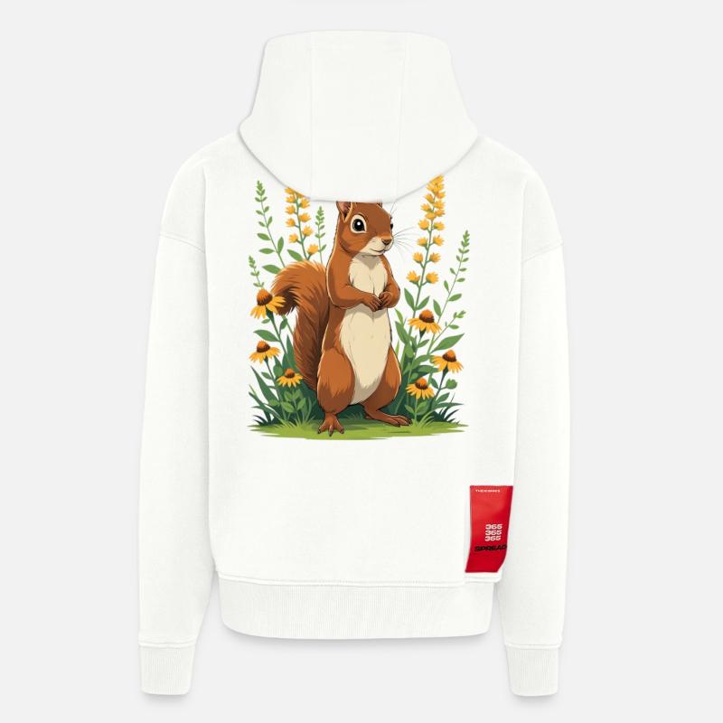 Charmant écureuil avec couronne de fleurs - Veste à capuche bio épaisse oversize fabriqué en UE - OFF WHITE