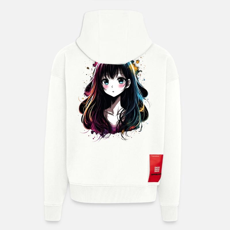 Anime Mädchen mit buntem Farbverlauf - Zip Hoodie - made by SPREAD - OFF WHITE