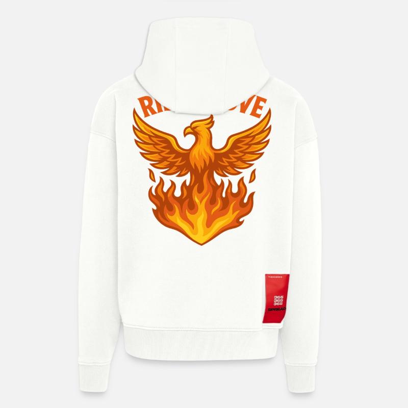 Motif Phénix S’Élever Au-dessus Du Feu - Veste à capuche bio épaisse oversize fabriqué en UE - OFF WHITE