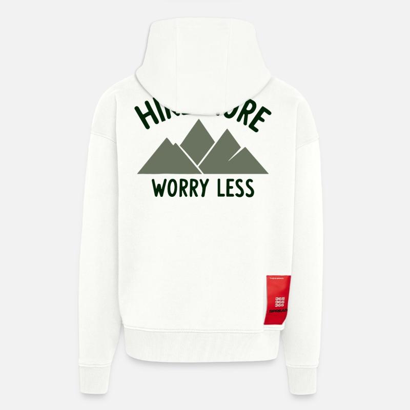 RANDONNER PLUS S’INQUIÉTER MOINS Spruch - Veste à capuche bio épaisse oversize fabriqué en UE - OFF WHITE