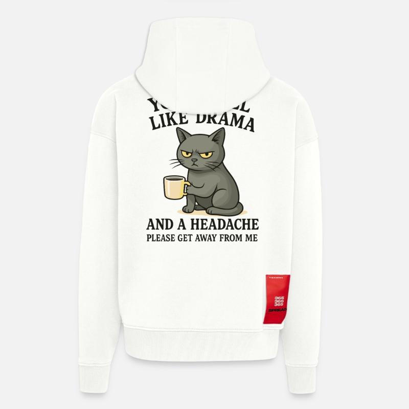 Grimmige Katze mit Kaffee Spruch - Zip Hoodie - made by SPREAD - OFF WHITE