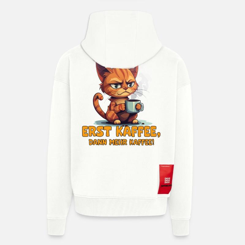 Dicton de café Grim Cat - Veste à capuche bio épaisse oversize fabriqué en UE - OFF WHITE