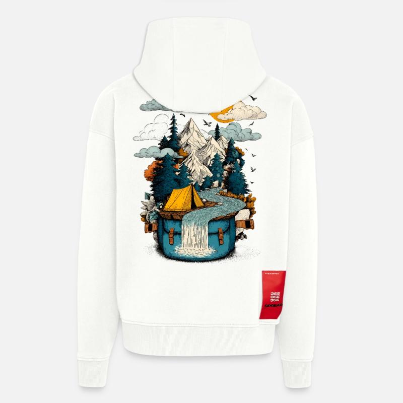 Bergsee Pfad - Camping Backpacker Motiv - Zip Hoodie - made by SPREAD - OFF WHITE
