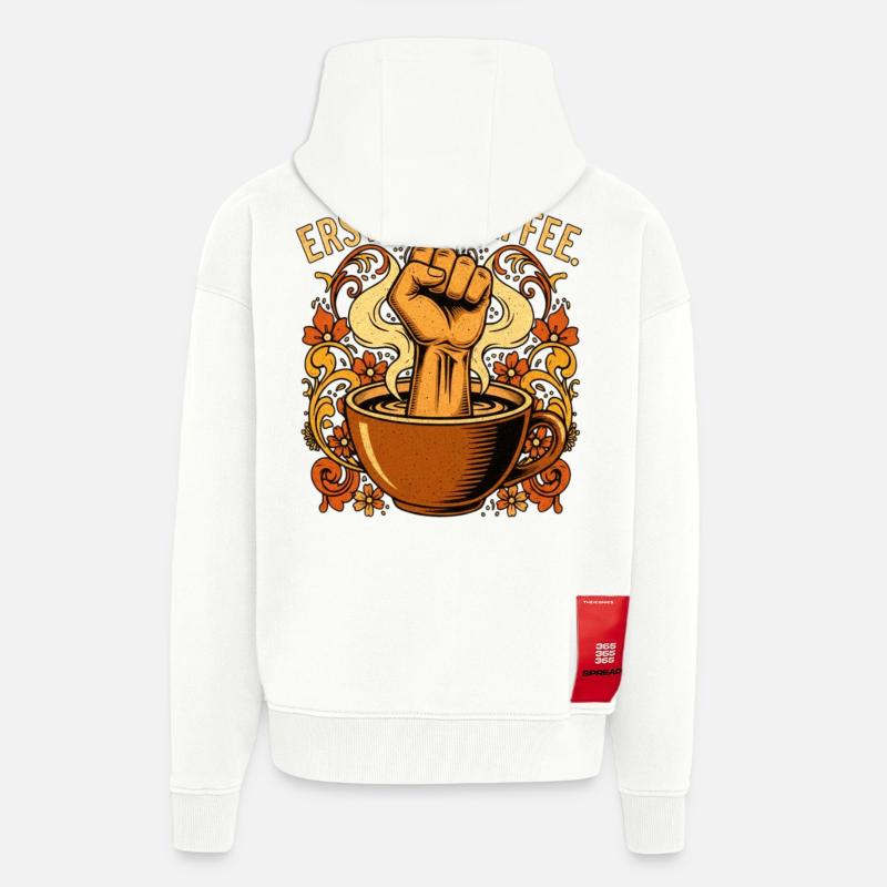 Déclaration de First Coffee Faust - Veste à capuche bio épaisse oversize fabriqué en UE - OFF WHITE