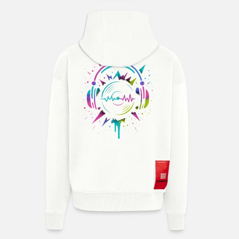 Casque néon, vinyle, son techno rave - Veste à capuche bio épaisse oversize fabriqué en UE - OFF WHITE