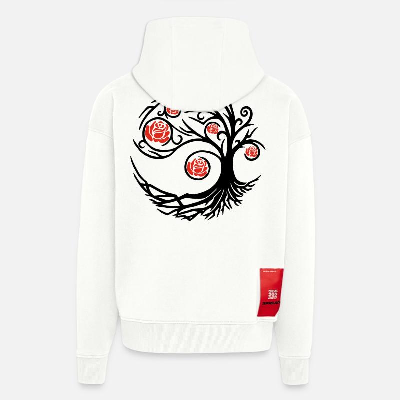 Stilisierter schwarzer Baum und rote Rosen - Zip Hoodie - made by SPREAD - OFF WHITE