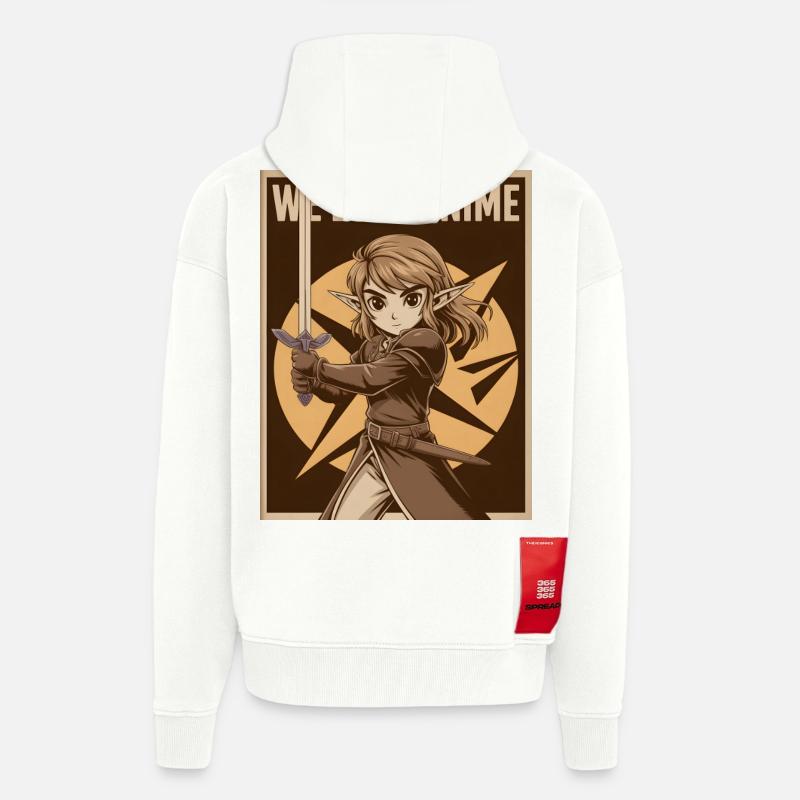 Héroïne d’anime avec une épée - Veste à capuche bio épaisse oversize fabriqué en UE - OFF WHITE