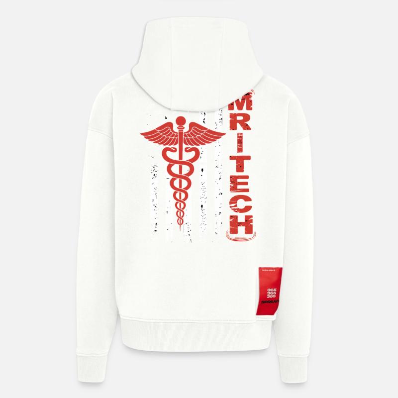 Drapeau Caducée rouge de MedTech - Veste à capuche bio épaisse oversize fabriqué en UE - OFF WHITE