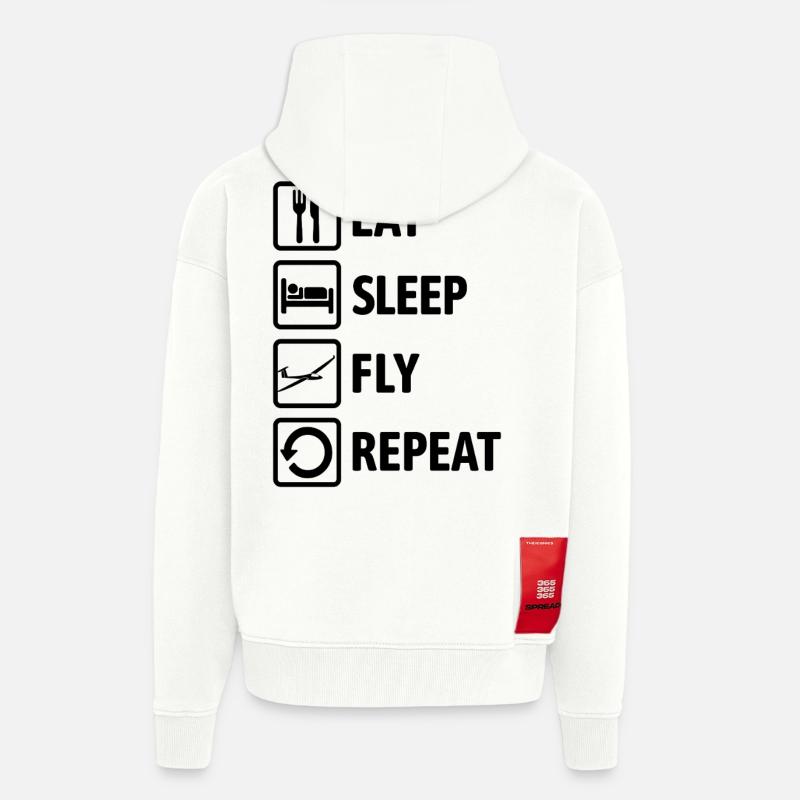 Mange, Dors, Vole, Répéter - Planeur - Veste à capuche bio épaisse oversize fabriqué en UE - OFF WHITE