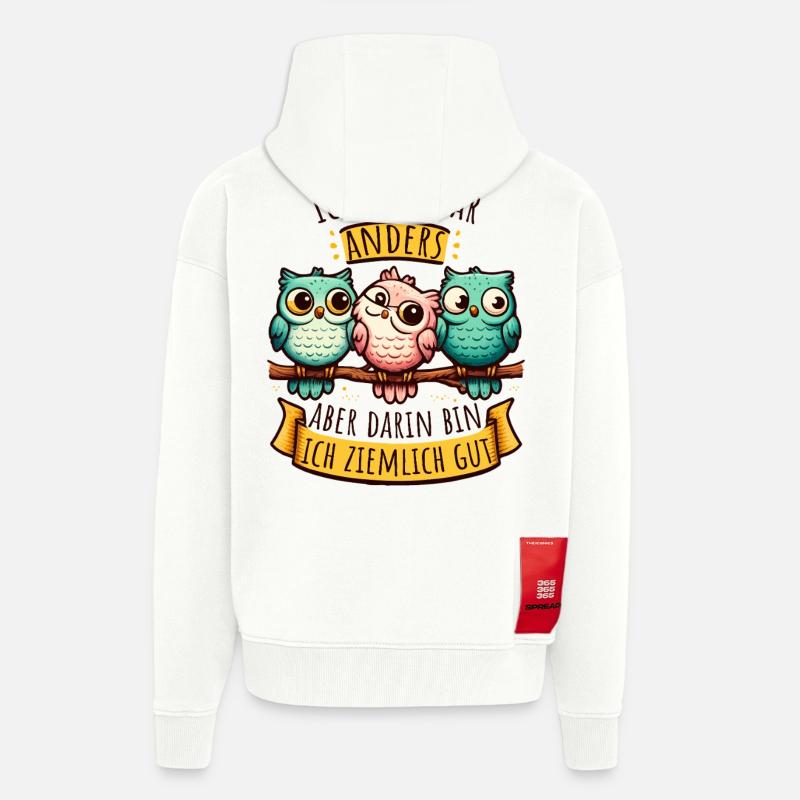 Anderssein Spruch mit bunten Eulen - Zip Hoodie - made by SPREAD - OFF WHITE
