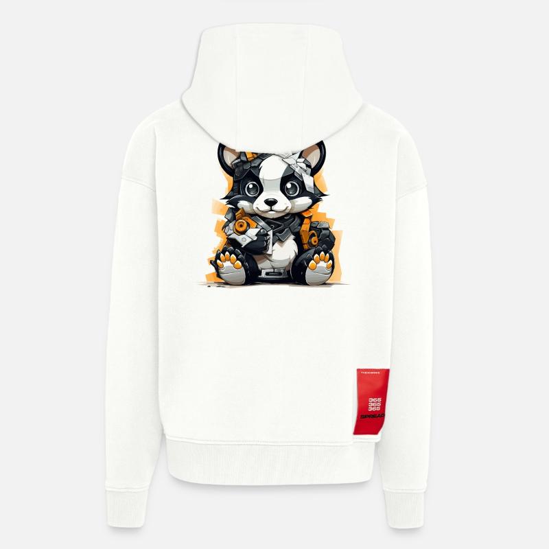 Panda Robo avec outils de construction - Veste à capuche bio épaisse oversize fabriqué en UE - OFF WHITE