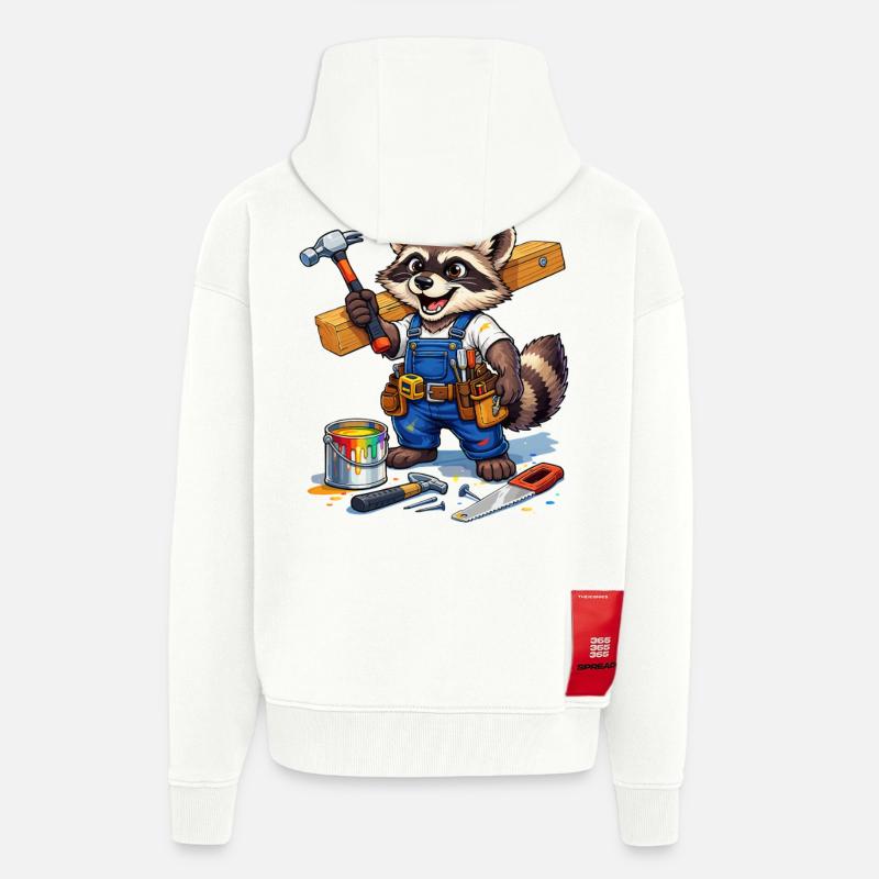 Construction Raccoon in workshop look - Zip Hoodie - made by SPREAD - OFF WHITE