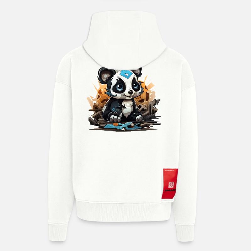 Charme de bloc de construction Panda - Veste à capuche bio épaisse oversize fabriqué en UE - OFF WHITE
