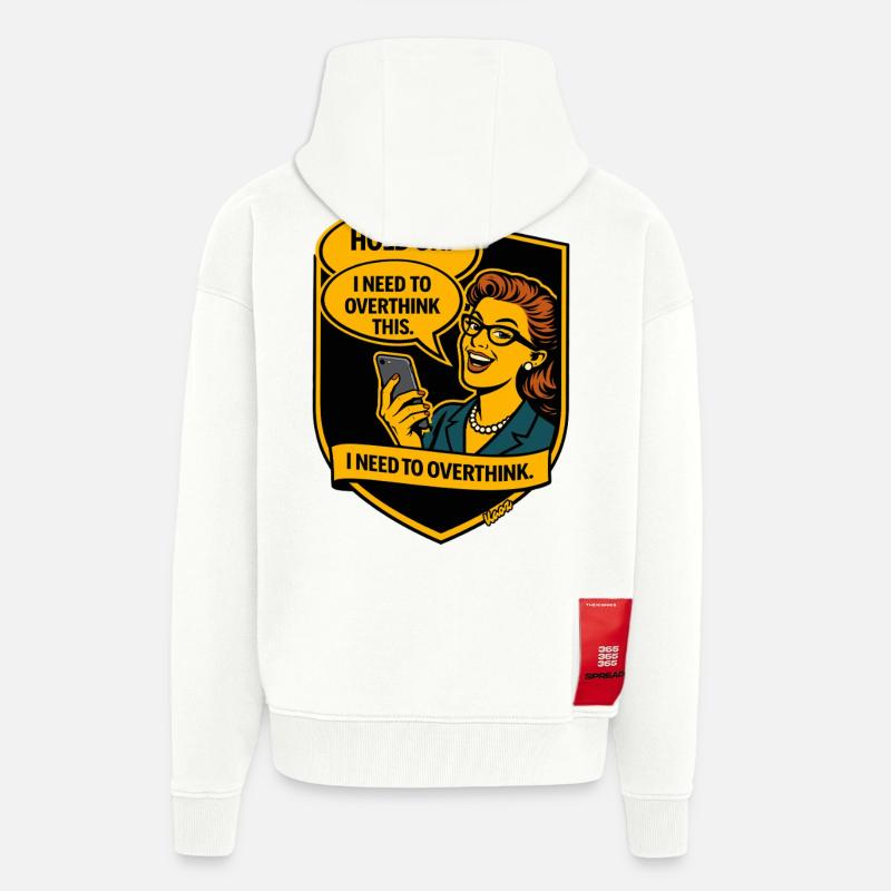 Repenser la bande dessinée rétro - Overthinker - Veste à capuche bio épaisse oversize fabriqué en UE - OFF WHITE