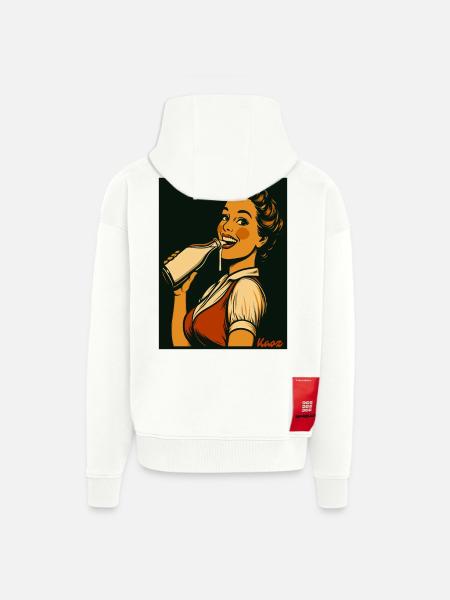 Retro Dame mit Milch Getränk - Zip Hoodie - made by SPREAD - OFF WHITE
