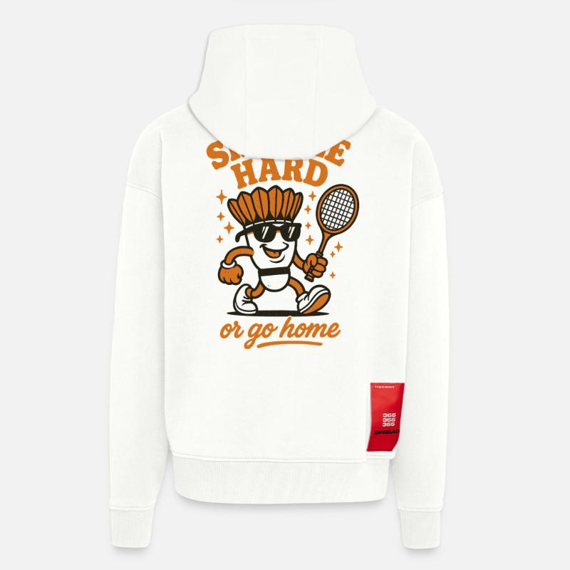 Navette Difficile | Motivation du badminton - Veste à capuche bio épaisse oversize fabriqué en UE - OFF WHITE