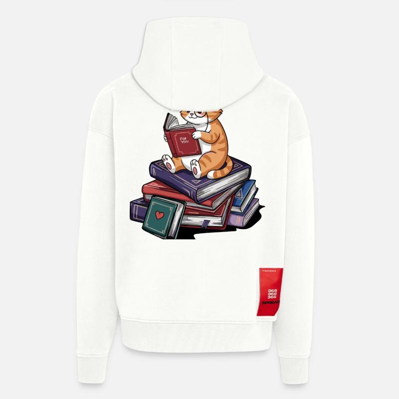 Bücherwurm-Katze Kätzchen liest Bücher Kunst - Zip Hoodie - made by SPREAD - OFF WHITE