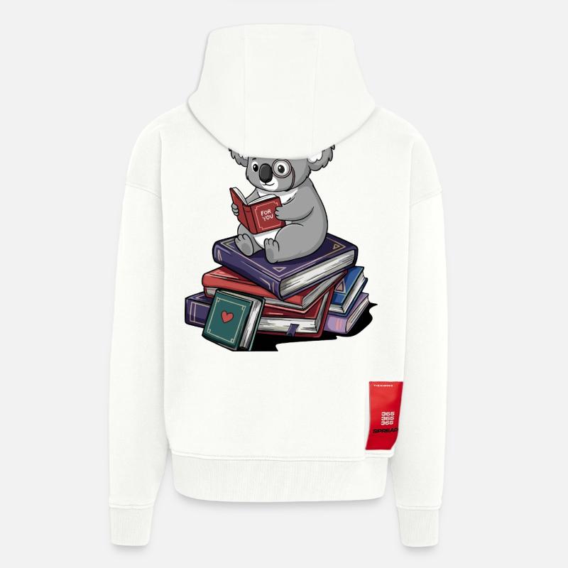 Bücherwurm, Koalabär, Lesebücher Kunst - Zip Hoodie - made by SPREAD - OFF WHITE