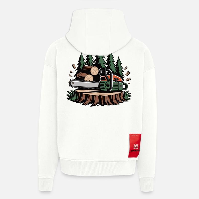 T-shirt bûcheron Tronçonneuse – Bûcheron - Veste à capuche bio épaisse oversize fabriqué en UE - OFF WHITE