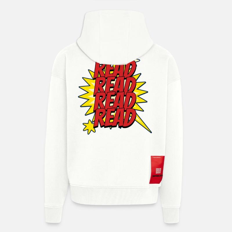 Lire Design - Look Super-héros de comics - Veste à capuche bio épaisse oversize fabriqué en UE - OFF WHITE