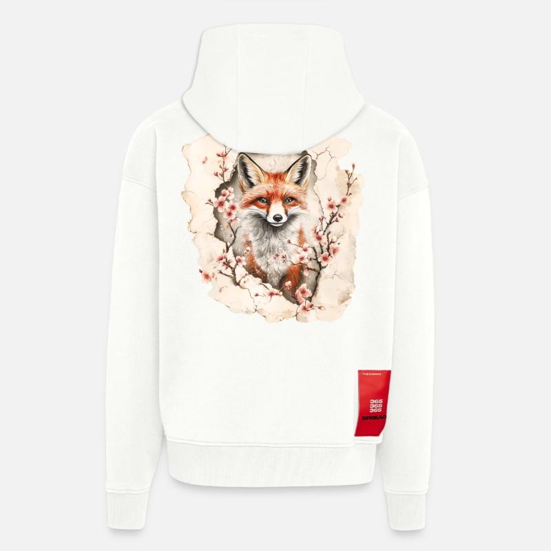 Fox with cherry blossoms - Zip Hoodie - made by SPREAD - OFF WHITE