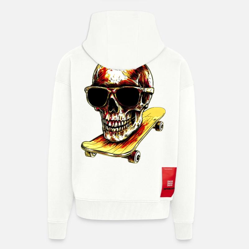 Skull Skateboarder - Heavyweight oversized organic hættejakke made in EU - OFF WHITE