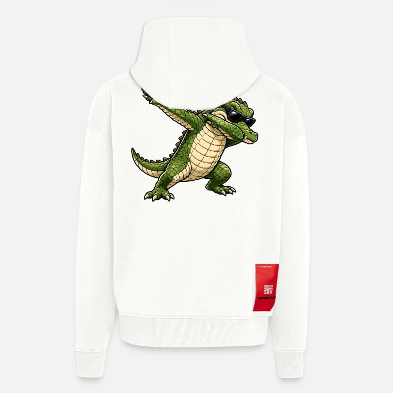 Squapping Crocodile - Felpa con cappuccio ecologica oversize Heavyweight Made in UE - OFF WHITE