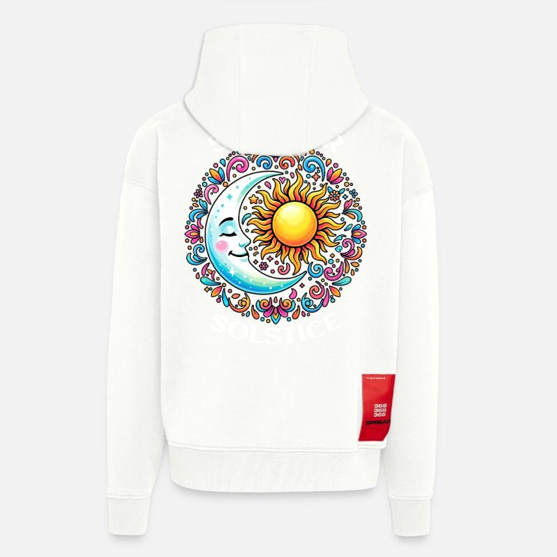 Litha Pagan Solstice d’été Midsommar - Veste à capuche bio épaisse oversize fabriqué en UE - OFF WHITE