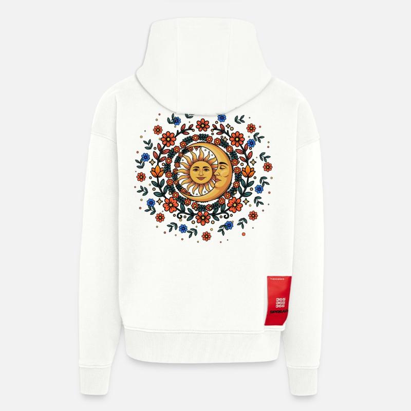 Litha Pagan Solstice d’été Midsommar - Veste à capuche bio épaisse oversize fabriqué en UE - OFF WHITE