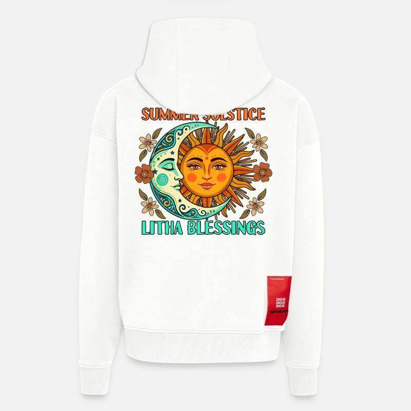 Litha Pagan Solstice d’été Midsommar - Veste à capuche bio épaisse oversize fabriqué en UE - OFF WHITE