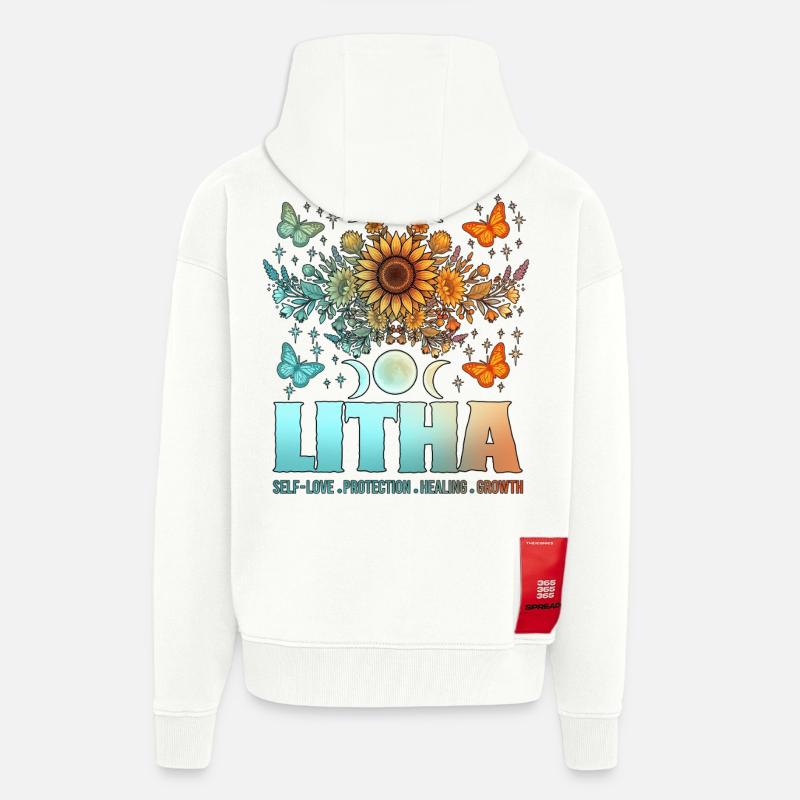 Litha Pagan Solstice d’été Midsommar - Veste à capuche bio épaisse oversize fabriqué en UE - OFF WHITE