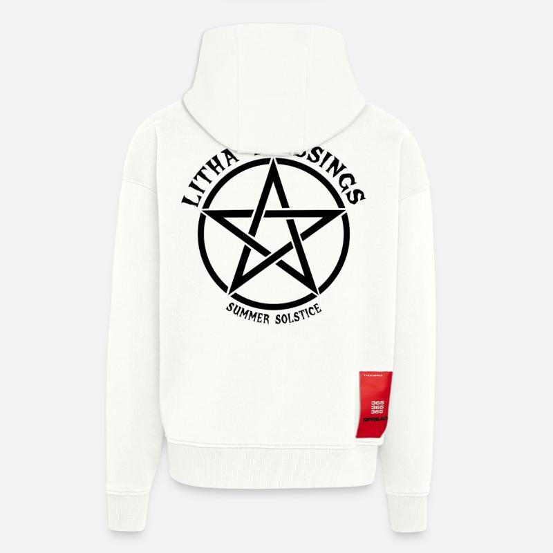 Litha Pagan Solstice d’été Midsommar - Veste à capuche bio épaisse oversize fabriqué en UE - OFF WHITE