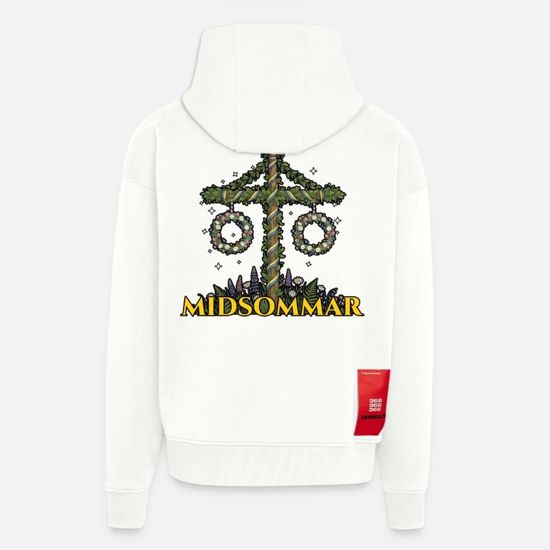 Litha Pagan Solstice d’été Midsommar - Veste à capuche bio épaisse oversize fabriqué en UE - OFF WHITE