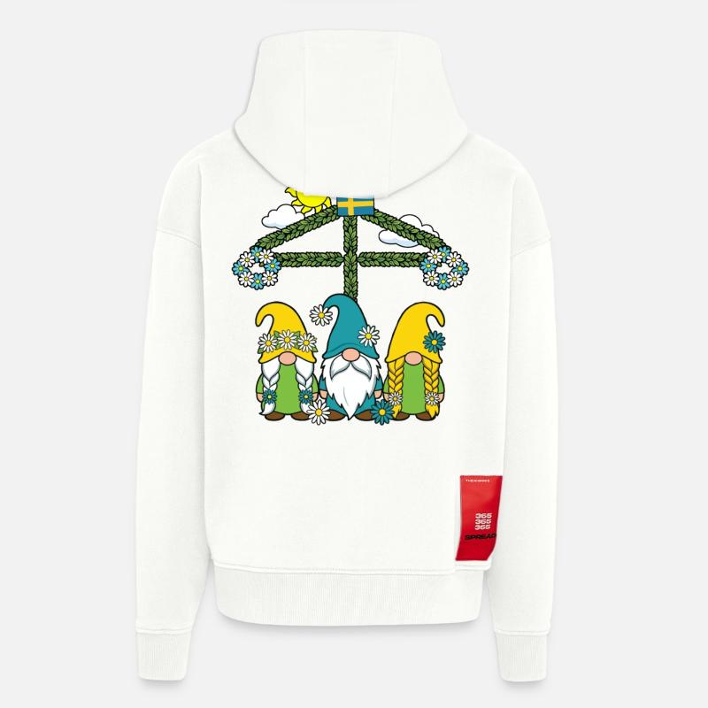 Litha Pagan Solstice d’été Midsommar - Veste à capuche bio épaisse oversize fabriqué en UE - OFF WHITE