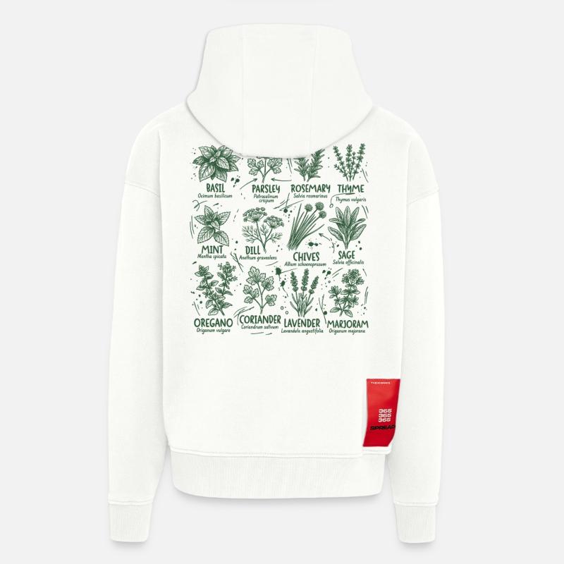 Herbs Botany Kitchen basilic Romarin - Veste à capuche bio épaisse oversize fabriqué en UE - OFF WHITE
