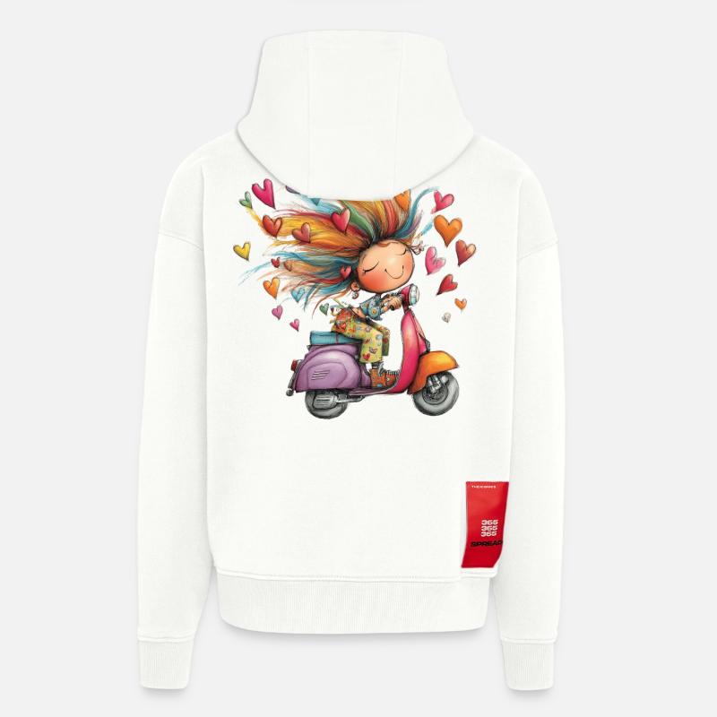 Rollerliebe - Mädchen auf Roller – bunter Sommer - Zip Hoodie - made by SPREAD - OFF WHITE