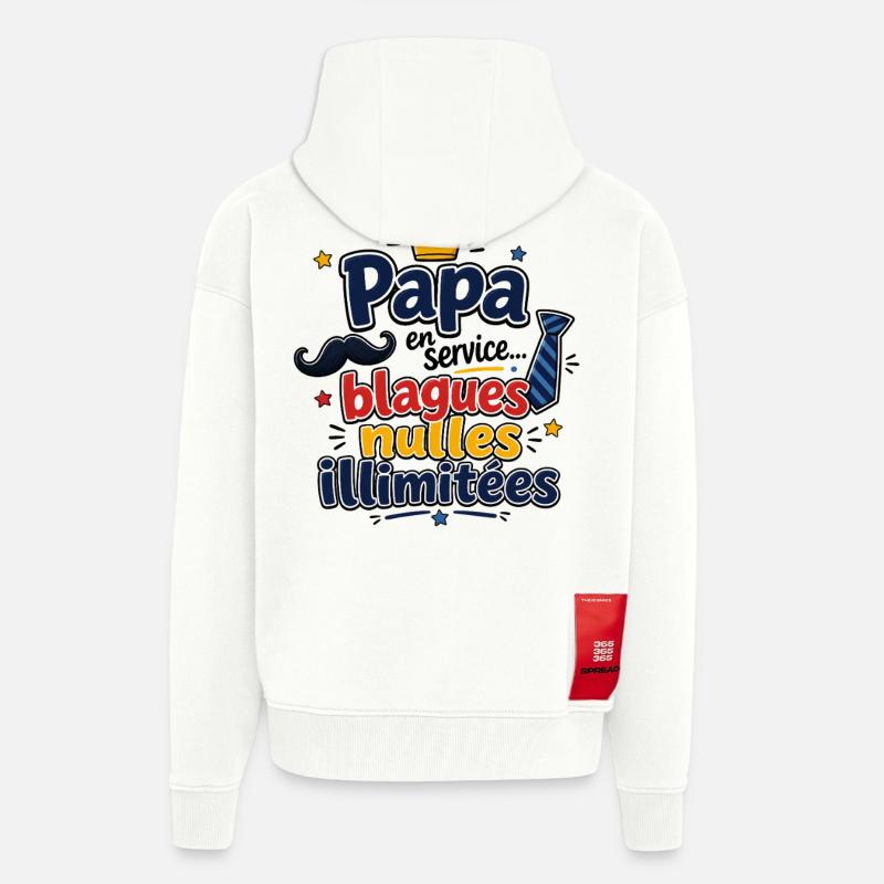 Papa blagues nulles illimitées - Veste à capuche bio épaisse oversize fabriqué en UE - OFF WHITE