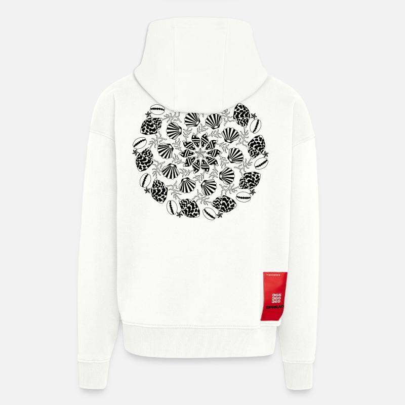 Shell Mandala noir et blanc - Veste à capuche bio épaisse oversize fabriqué en UE - OFF WHITE