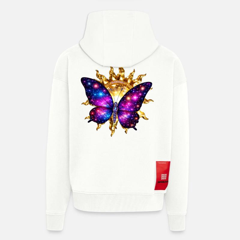 Monde du Soleil – Lumière Cosmique Éternelle - Veste à capuche bio épaisse oversize fabriqué en UE - OFF WHITE