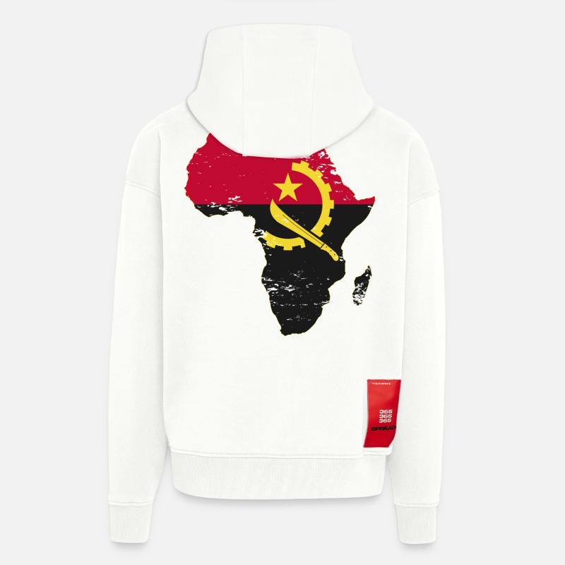 Drapeau de l’Angola Afrique - Veste à capuche bio épaisse oversize fabriqué en UE - OFF WHITE